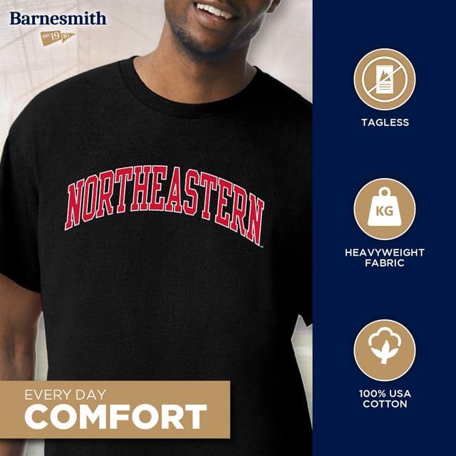 Barnesmith Northeastern University NU Huskies Short Sleeve Adult Unisex T-Shirt, Classic, Black, Small — view 2