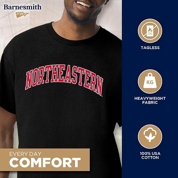 Barnesmith Northeastern University NU Huskies Short Sleeve Adult Unisex T-Shirt, Classic, Black, Small - 2
