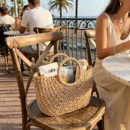 Bolso de paja para mujer, tejido a mano, grande miniatura 2
