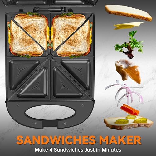Image of Baker's Friend Breakfast Sandwich Maker, 4 Slices of Panini Grill Press Sandwich Maker, Electric Sandwich Maker with Indicator Light, Grill Cheese & Egg Muffin Sandwich Maker, Graphite