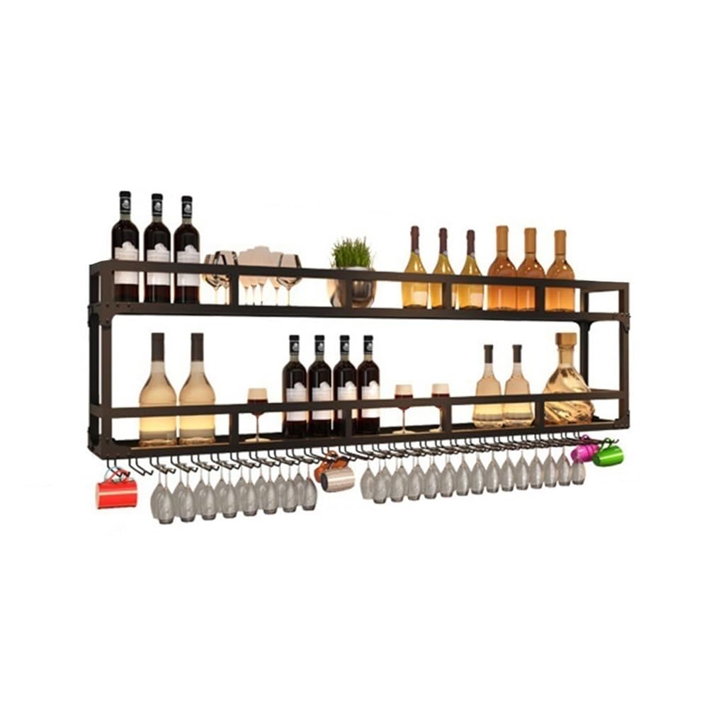 Casier à vin mural LED en métal noir moderne de 80 cm pour bouteilles et verres