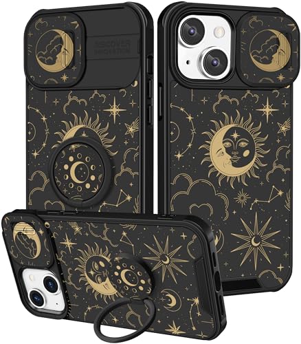 Image of Funermei for iPhone 13 /for iPhone 14 Case - Women Girls Cute Phone Cover Girly Pretty Aesthetic Sun Moon Stars Unique Design with Camera Cover Funda for Apple for iPhone 13 /for iPhone 14