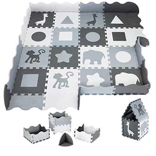 Moby-System Tapis d'ÉVeil et de Jeux pour Bébé 150x150 cm - Tapis Puzzle Mousse 16 PièCes, ImperméAble, sans Substances Nocives - Espace Sécurisé pour...