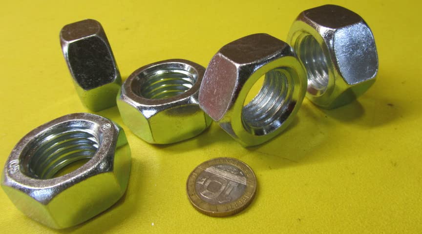Grade 5 Zinc Plated Steel Hex Nuts R H 1-1/8"-12 Thread x 1-11/16" W x 31/32" H 5 Pcs