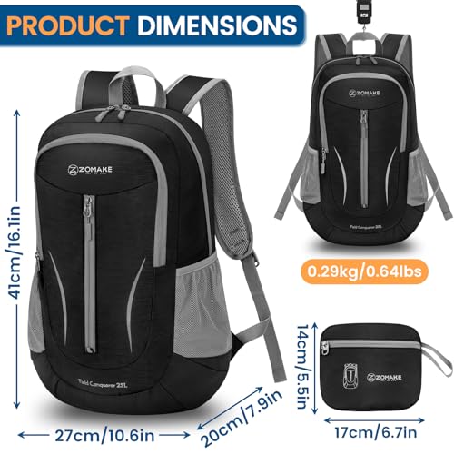Image of ZOMAKE Ultra Lightweight Packable Backpack 25L, Foldable Hiking Backpacks Water Resistant Small Folding Daypack for Travel(Black)