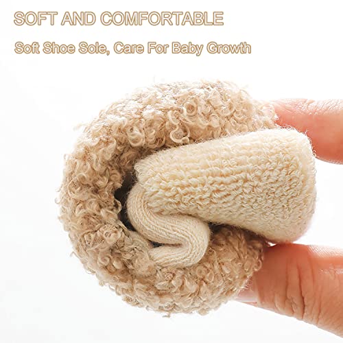 Baby Cartoon Plush Cotton Toddler Shoes,Boy Girls Toddlers Thickened Animal Non-Skid Indoor Slipper Winter Warm Shoes Socks (Pink,14cm-for 18-24Months)4