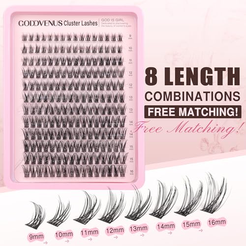 Image of Lash Clusters Wispy Lashes Clusters Like Eyelashes Extension in Salon Natural DIY Cluster Eyelash Extensions for 5-7 days 9-16mm D Curl Fluffy DIY Individual Lashes (192pcs D Curl)