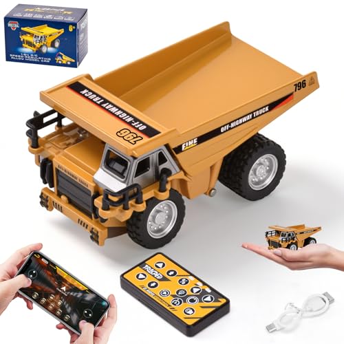 LTFIOON Mini Camion Benne Télécommandée, 1:64 RC Camion Benne Basculante en Métal avec Télécommande 2,4 GHz & Application, Mini Kipplaster RC avec...