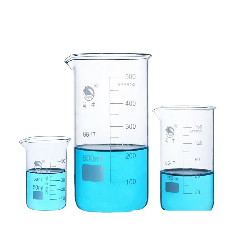 Provetta graduata in vetro, Becher in vetro borosilicato graduato GG-17 for uso domestico in aula di laboratorio trasparente 50-1000 ml(500ml)