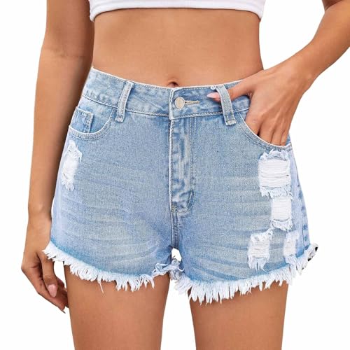 Bermuda femme été en jean taille haute décontracté