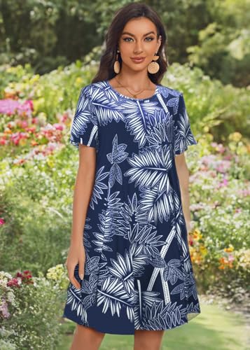 Image of My Sky Summer Dresses for Women 2026 Casual Short Sleeves Tshirt Flowy Beach Plus Size Sundress with Pockets