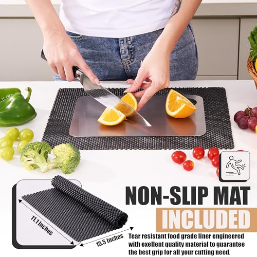 Juego de tablas de cortar de acero inoxidable SUS 316L premium, 2 piezas + tapete antideslizante, tablas de corte doble cara no tóxicas y duraderas, aptas para lavavajillas miniatura 4