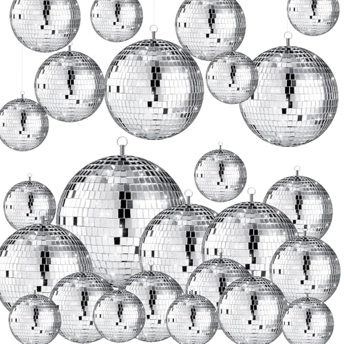 Image of MTLEE 20 Pcs Disco Balls Decorations Assorted Size Party Decor Disco Ball Ornaments Mirror Mini Large Hanging with Rope for Wedding Festival Stage Prop(8,6,4 Inch)