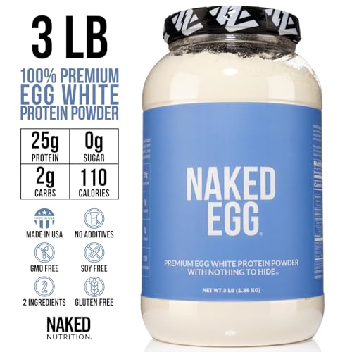 Naked 3LB Non-GMO Egg White Protein Supplement Powder, Unflavored, No Additives, Paleo, Dairy Free, Gluten Free, Soy Free – 25g Protein, 44 Servings, 3 pounds - Image 3