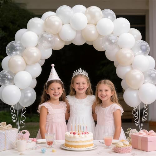 Image of 160Pcs 12 Inch White Pearl White Clear Latex Balloons Kit, Bride Balloons Arch for Bridal Shower Wedding Engagement Bachelorette Birthday Party Decorations
