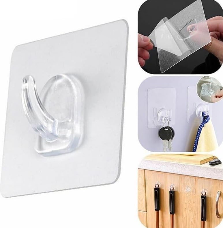 Volunx 10 Ganchos Transparentes Autoadhesivos Resistentes Al Agua, 15 Kg, Plástico Fuerte Para Baño, Cocina, Pared, Puerta, Metal, Azulejos, Madera, Cerámica, Para Hacer Guirnaldas
