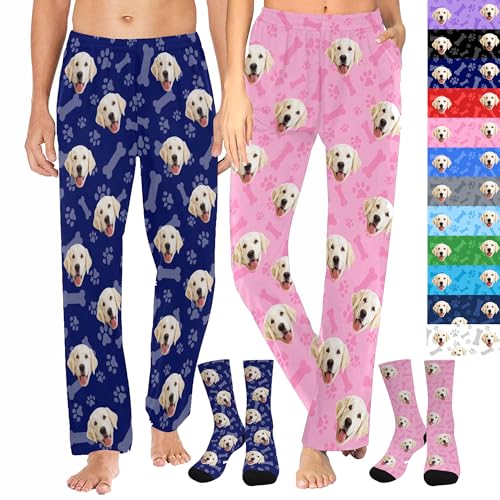 MyPupSocks Customized Face Pajamas Pants Sleep Bottoms for Men Women XS-2XL