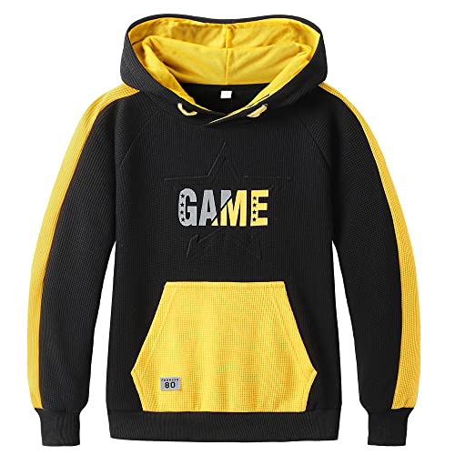 LAUSONS Sudadera con capucha para niños de manga larga con capucha, sudadera con capucha con bolsillo, sudadera con capucha con capucha, amarillo, 116-122