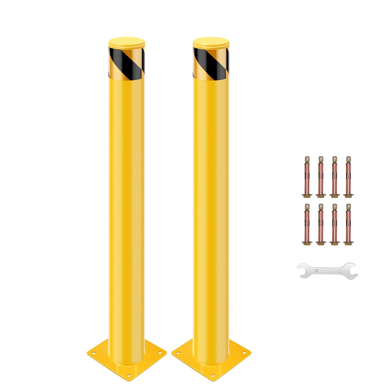 Bollard Post 30 inch, Safety Bollard Post, Removable Steel Bolt Down Parking Bollards, Yellow - 6PACK