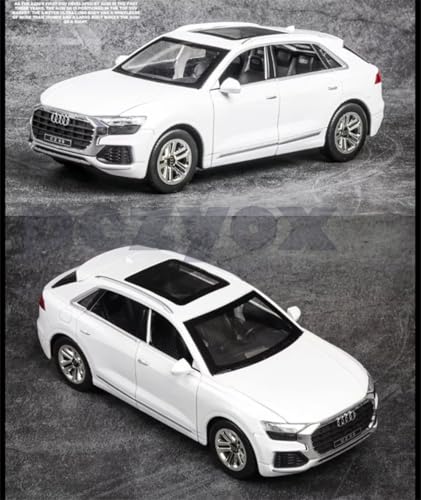 Image of Diecast Audi Q8 Toy Car Scale Model,Pull Back Vehicles Alloy Simulation Supercar with Lights and Sound Also for Car Dashboard,Kids,Adult (White)