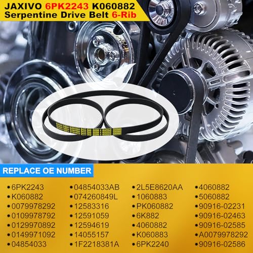 Image of 6PK2243 Serpentine Belt V-Ribbed Drive Belt for 04-06 Malibu 3.5L,06-09 Fusion,09-12 Liberty 3.7L,01-06 LS430,00-06 TJ Wrangler,03-09 4Runner,01-08 Sequoia 4.7L,Replace K060882,1060883