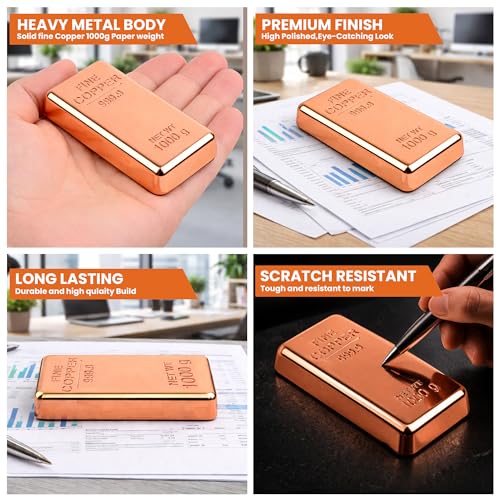 Image of ZAHEPA Realistic Metal Copper Bar Paperweight for Office Table, Fake Copper Biscuit Paper Weight Table Decoration, Prop for Jewellery Shop & Heist Theme, Unique Gift for Home & Office (Pack of 3)