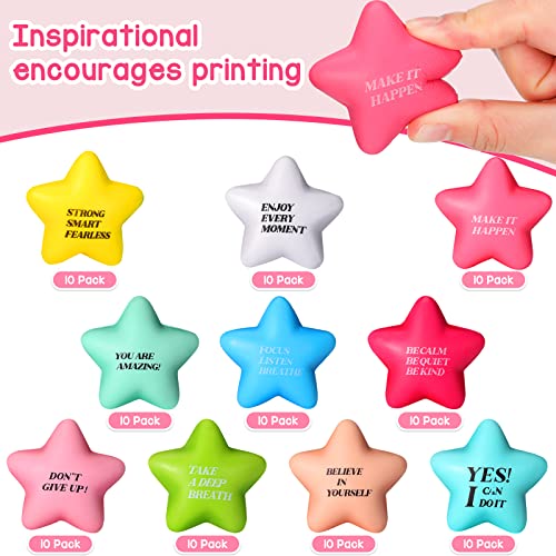 100 Pack Star Stress Ball Stress Relief Balls with Motivational Quotes Mini Motivational Stress Ball Inspirational Foam Balls for Kids Adults Stress Anger Fidget Relief Exercise (Fresh Colors) - Image 3