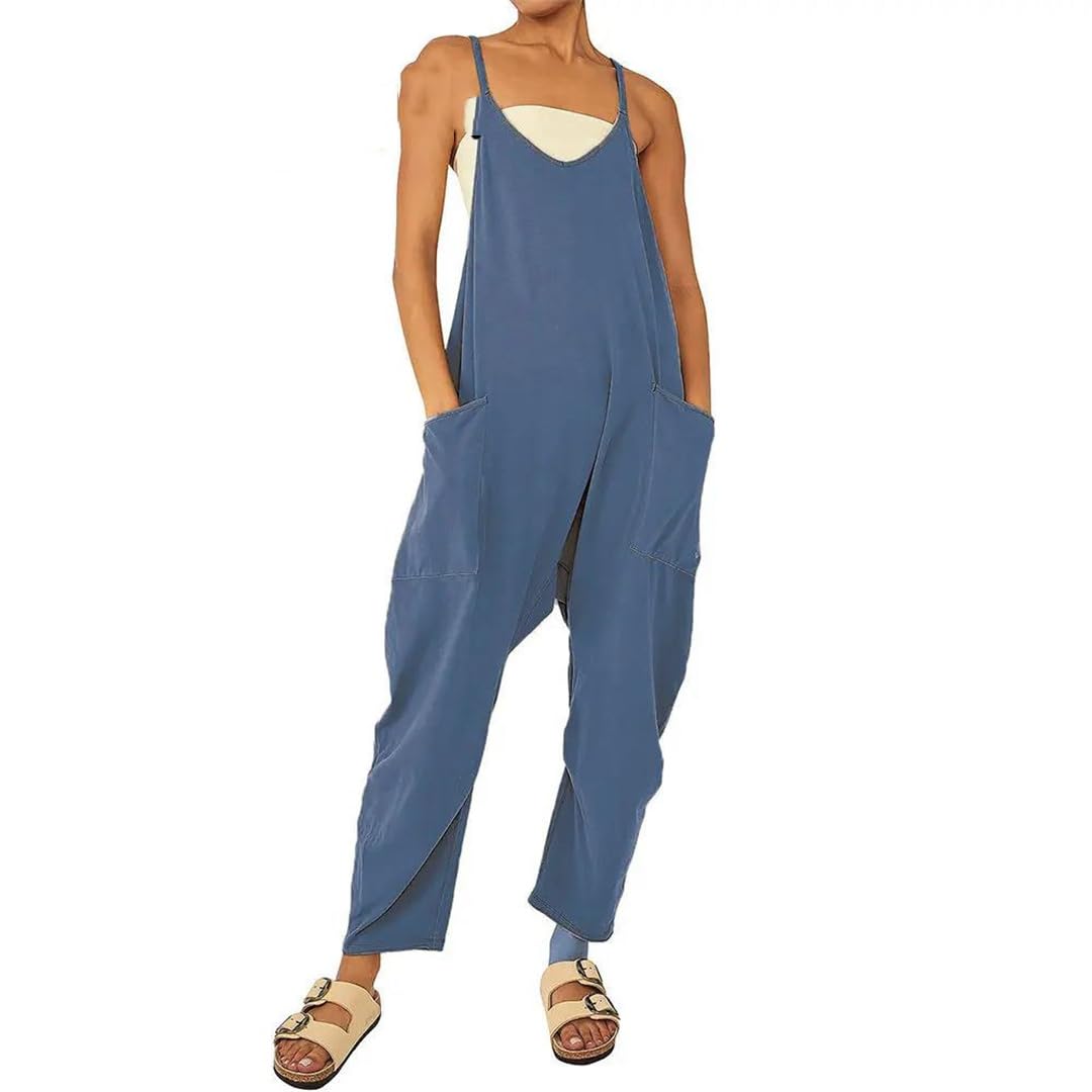 Yeuyyben Combinaison ample sans manches à bretelles spaghetti pour femme - Coupe ample - Couleur unie - Surdimensionnée