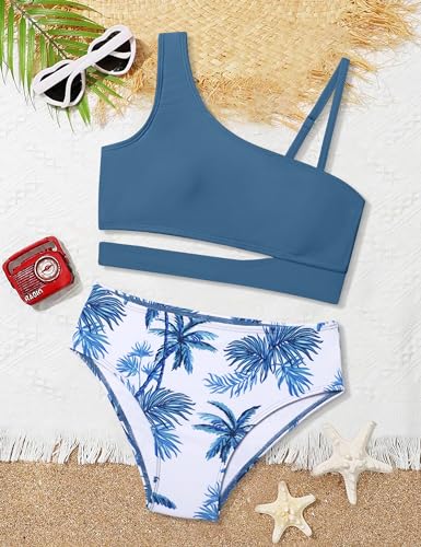 Image of Queenstyle Girls Swimsuits Bikini Set Kids Cutout Bathing Suit Bikini Top Two Piece Girls' Swimwear