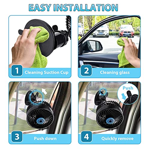 12V 6” Electric Car Fan,Car Cooling Fan With Suction Cup,360 Degree Adjustable Car Fan With Air Purification Function&Speed Control,Quiet Vehicle Fan For Truck Van Suv Rv Boat #TOP5