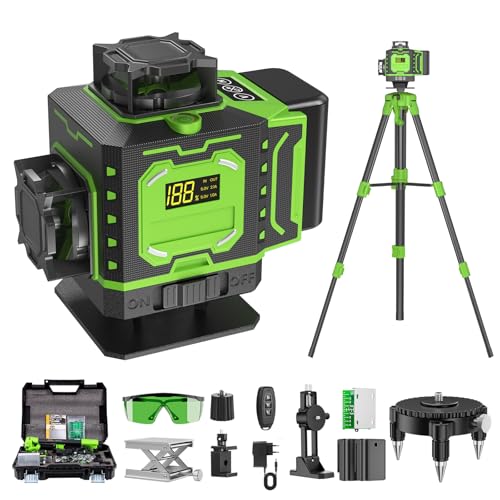 Niveau Laser Chantier Autonivelant 360° x 4 Avec trépied, Lazer Niveaux 4D 16 Lignes Laser, Mode Impulsion ExtéRieur, 2 x Batterie, Nivellement Automatique,...