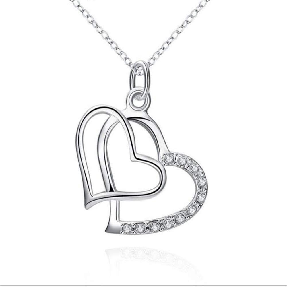 Collier pour femmes filles pendentif double cœur strass de 45cm - 7