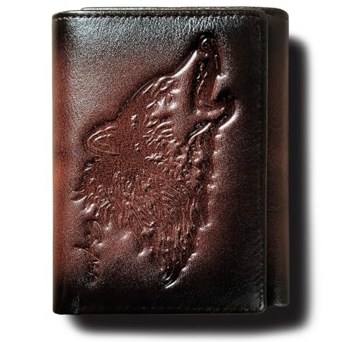 Men's Trifold Wallet,Wolf Wallets For Men Leather,Rfid Blocking,Gifts For Him Husband (coffee)