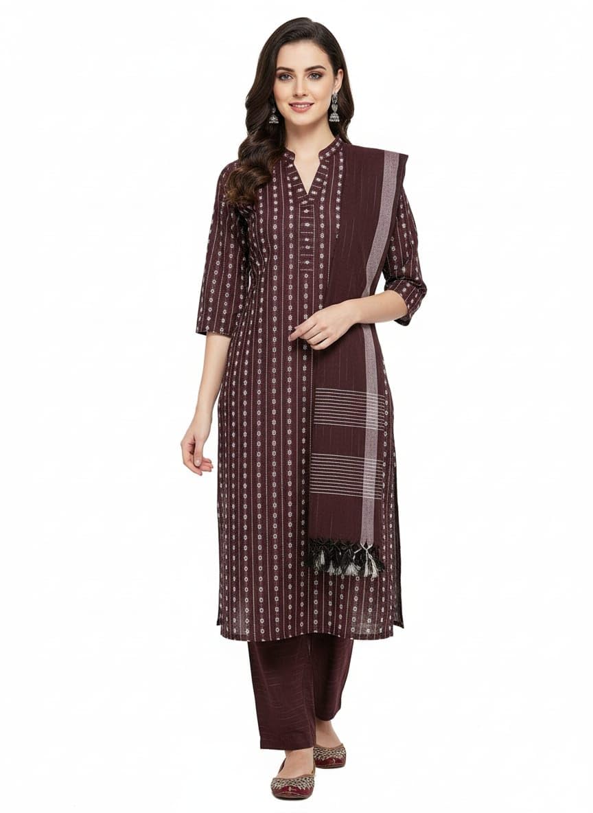 Maroon Printed Kurta, Straight Pant and Dupatta 3-Piece Set, Parwati Style-image-10