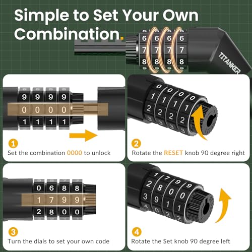 Titanker Bike Lock Cable, 4 Feet Bike Cable Lock Basic Self Coiling Kids Bike Lock Combination with Complimentary Mounting Bracket, 5/16 Inch Diameter (4FT, Black-8mm)