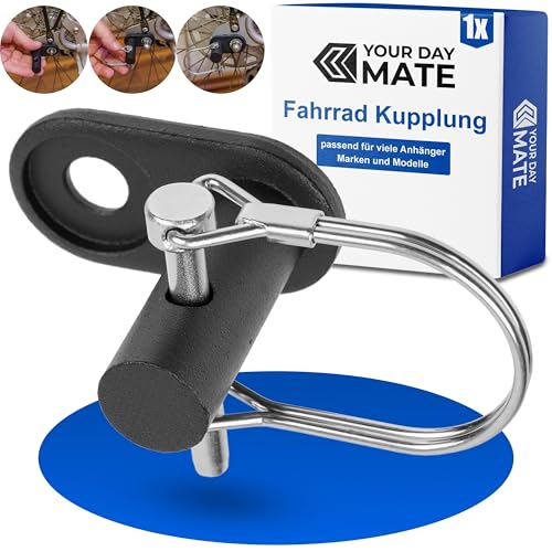 Fahrradanhänger Kupplung, 1 Set, Schwarz, mit Sicherheitssplint, passend für viele Anhänger Marken und Modelle, Fahrradkupplung Hänger, Adapter hinten Deichsel Hinterrad, Fahrrad Anhängerkupplung