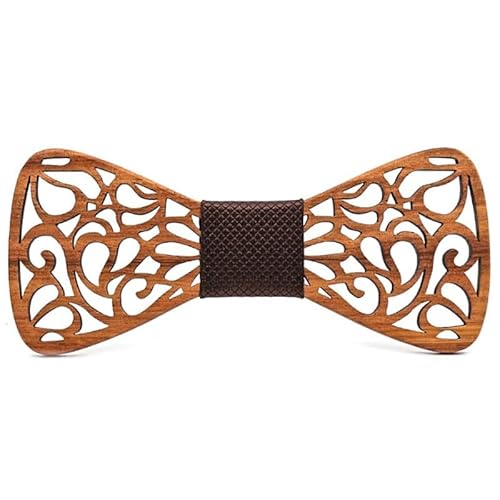 BOBIJOO Jewelry - Noeud Papillon Bois Teck Dentelle Arabesque Fait Main Artisan Réglable au Choix - N07