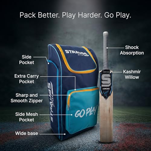 Image of Strauss Complete Cricket Kit Set with Bat, Ball, Helmet, Pads, Gloves, Guard & Kit Bag | Full Cricket Starter Set for Boys, Youth & Beginners | Right Hand | Blue