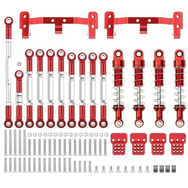 HLSONHENGM WPL C14 C24 MN D90 MN99S Metal Chassis Link Rod Pull Rod Mount Holder Shock Absorber Set for RC Car Upgrades Parts Accessories(WPL Red)