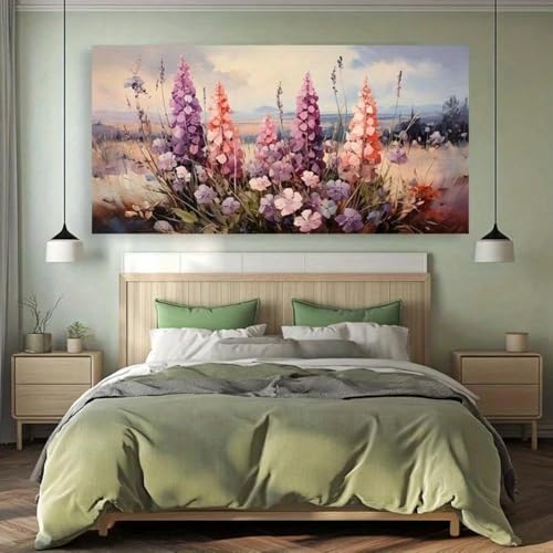 Tableau champ de fleurs 30x60cm pour décoration murale de salon