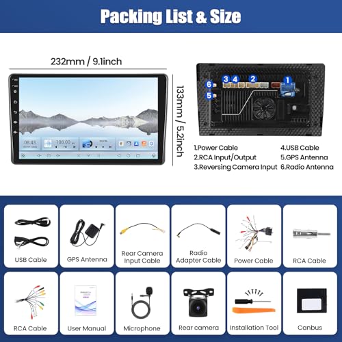 OiLiehu 4G+64G/8 Cœurs Qualcomm Android 15 Autoradio pour Fiat Panda 2003-2012 avec CarPlay Android Auto sans Fil, 9“ Écran Tactile avec Lien Miroir GPS WiFi Bluetooth FM/RDS DSP EQ SWC Caméra – vue 9