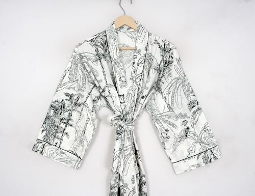 Image of Pure 100% Cotton Robe For Womens Bathrobe Dressing Gown Long sleepwear Free Size Kimono