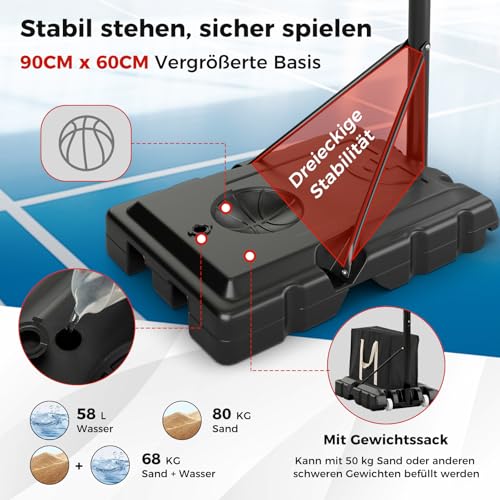 COSTWAY Basketballkorb Outdoor, 240-305 cm höhenverstellbarer Basketball Korb, Basketballständer mit Rückwand & Gewichtstasche, tragbare Korbanlage mit Rollen für Kinder & Erwachsene
