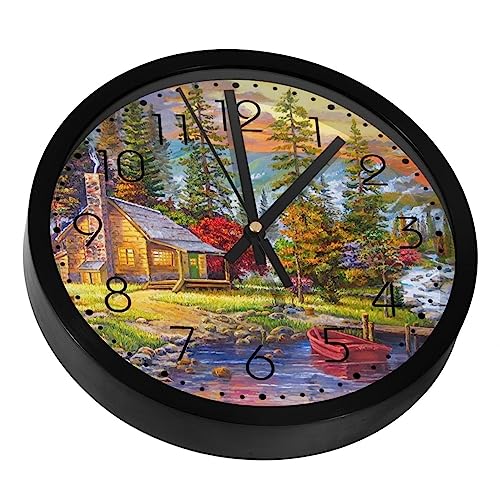 Horloge murale silencieuse à piles coucher de soleil sur le lac