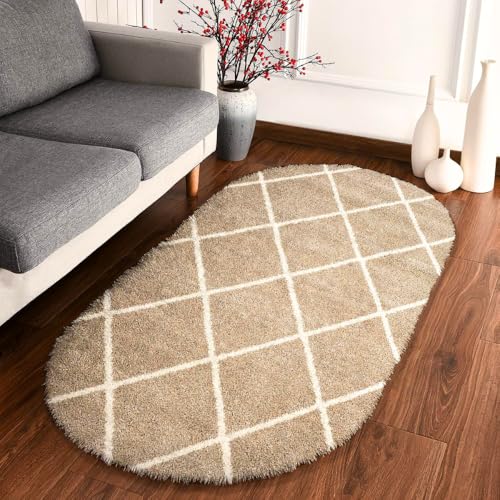 Image of 3x5 feet Soft Area Rug for Living Room and Bedroom, Modern Indoor Floor Carpet with Non-Slip Backing, Comfortable Decorative Home Decor Rug, Easy Clean & Durable- (Beige B, Oval)
