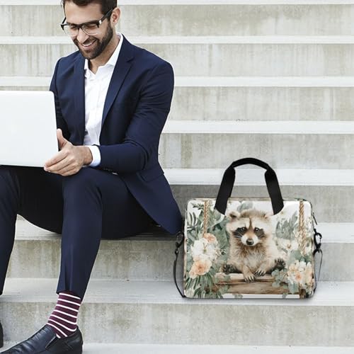 Bolsa para laptop floral Raccoon con múltiples bolsillos miniatura 3