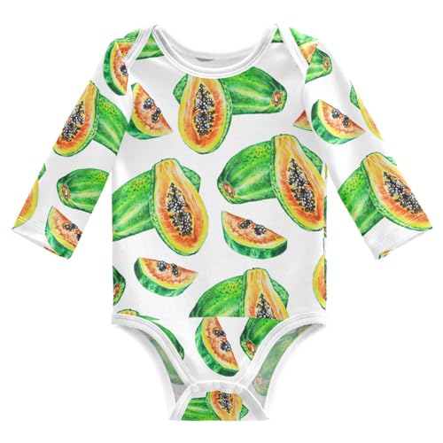 Wusikd Papaya Unisex Baby Bodysuit Cotton Watercolor Fruits Baby Long Sleeve Clothes 3 Months for Boys Girls
