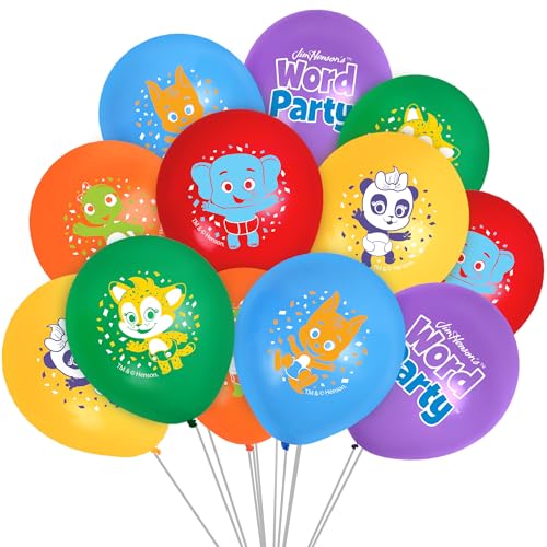 Treasures Gifted Officially Licensed Jim Hensons Word Party Balloons - 12 Pack - 12 Word Party Birthday Balloons - Word Party Birthday Party Supplies - Latex Balloons for Word Party Birthday