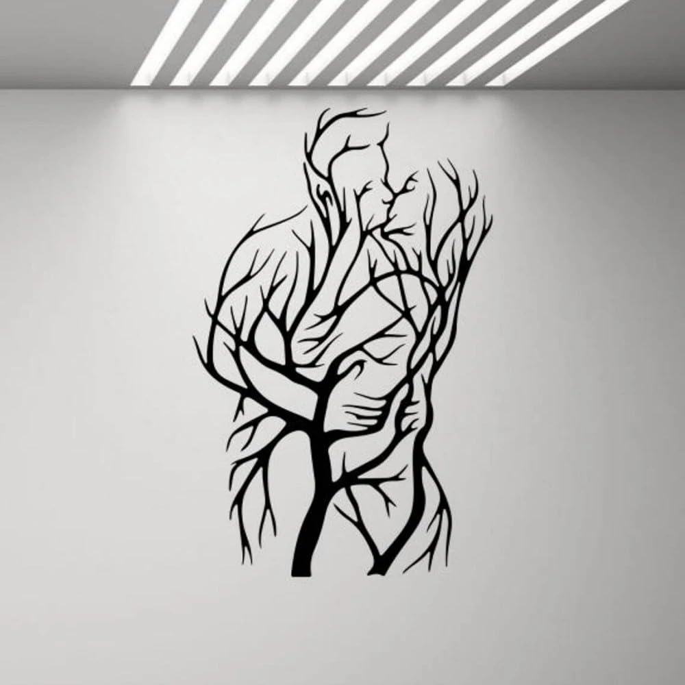 Couple Love Tree Wall Decal Vinyl Sticker Home Bedroom Decor Kissing Man Woman Wall Sticker Romantic Wall Art Decor Decal 42X27CM