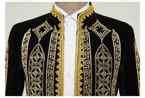 Baroque Floral Embroidery Velour Suit Jacket Mens Vintage Stand Collar Cardigan Blazer3